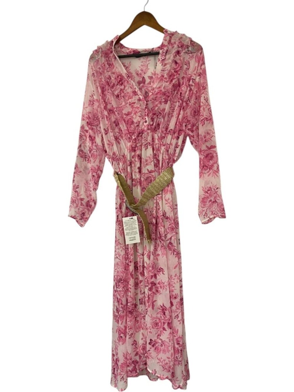 Zara Floral midi Dress Size XL Pink White Flowy Boho 2298/167 NWT